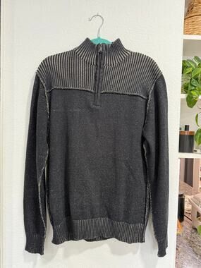 BKE Men's Black Gray 100% Cotton Quarter Zip Sweater Size M